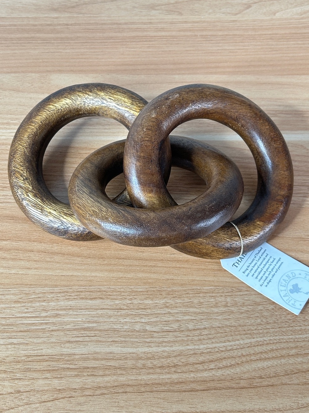 Teak Wood Chain Home Decor Table Shelf 3 Rings Dark Brown NEW